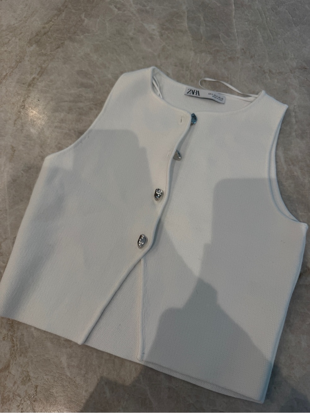 Zara Cream Sleeveless Cropped Button Vest